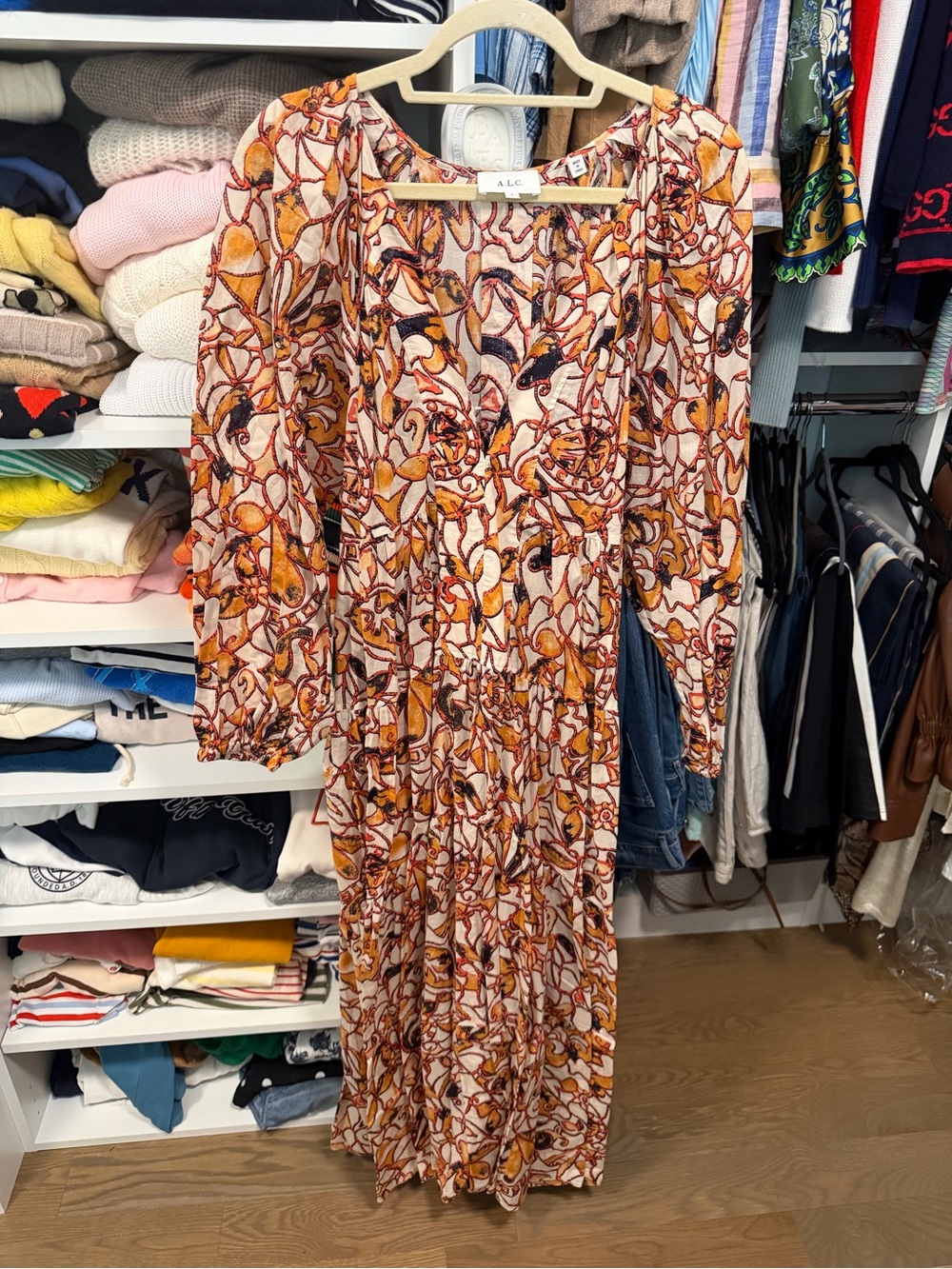 A.L.C. Multicolor Floral Maxi Dress in Orange and Brown